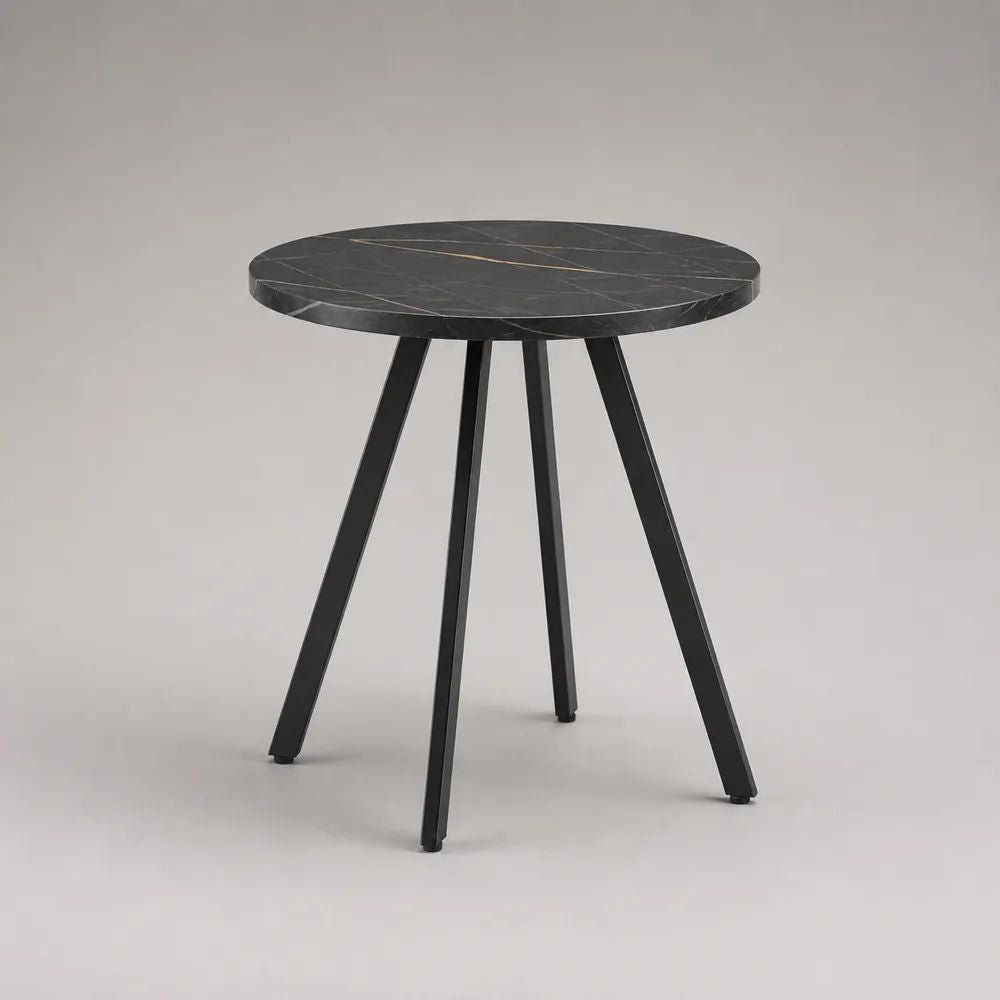 Runder Esstisch aus MDF und Stahl, Schwarz in Marmoroptik, Ø 80 × H 75 cm