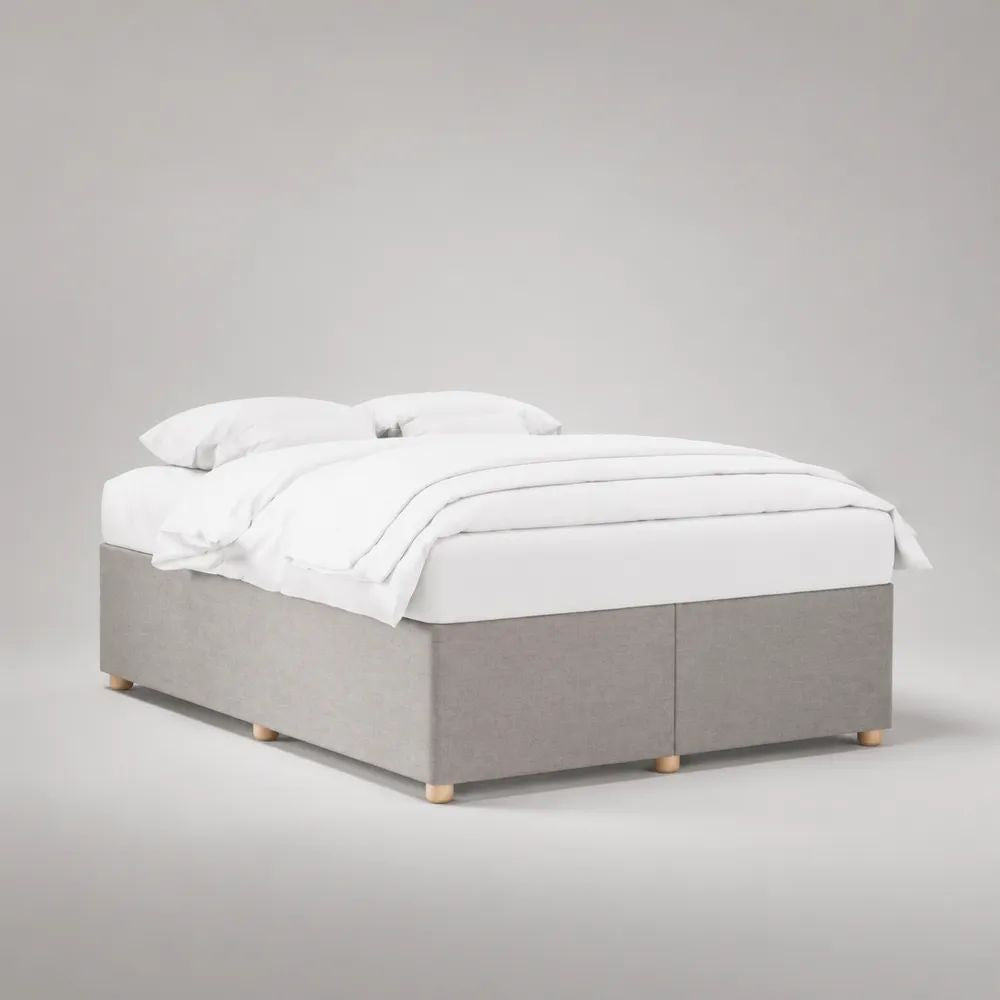 Boxspring-Doppelbett-Set mit Matratze und Polyesterbezug, Hellgrau/Natur, Liegefläche 180 × 200 cm