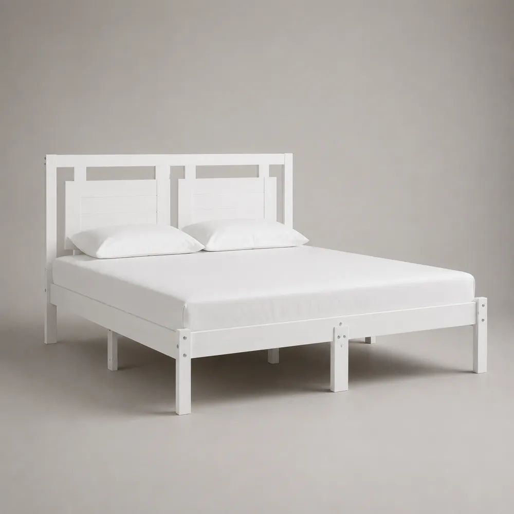 Doppelbett aus massivem Kiefernholz mit Lattenrost, Weiß, 188 × 208 × 100 cm, Liegefläche 180 × 200 cm