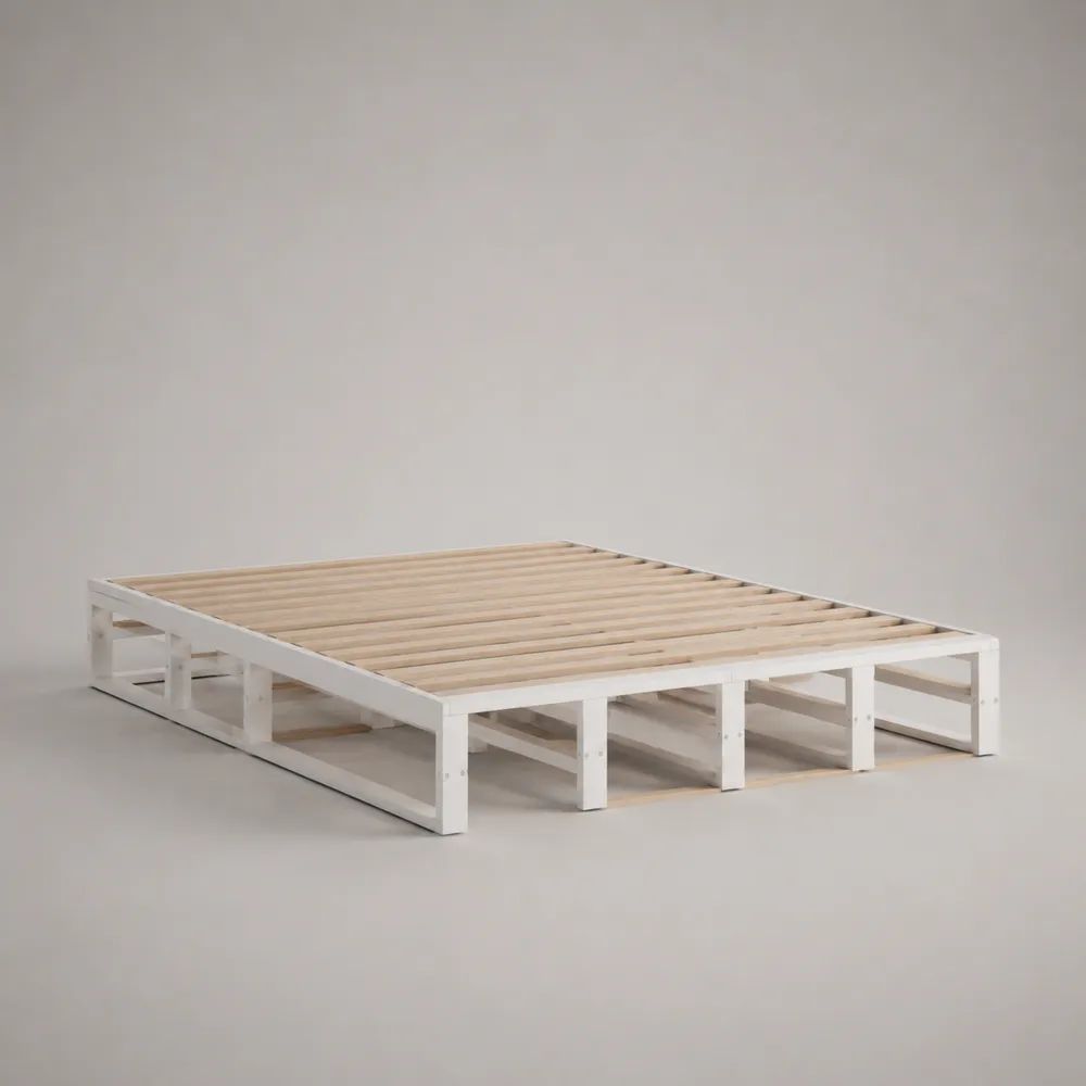 Doppelbett-Bettgestell mit Lattenrost aus Kiefer-Massivholz, Weiß/Natur, 160 × 200 cm