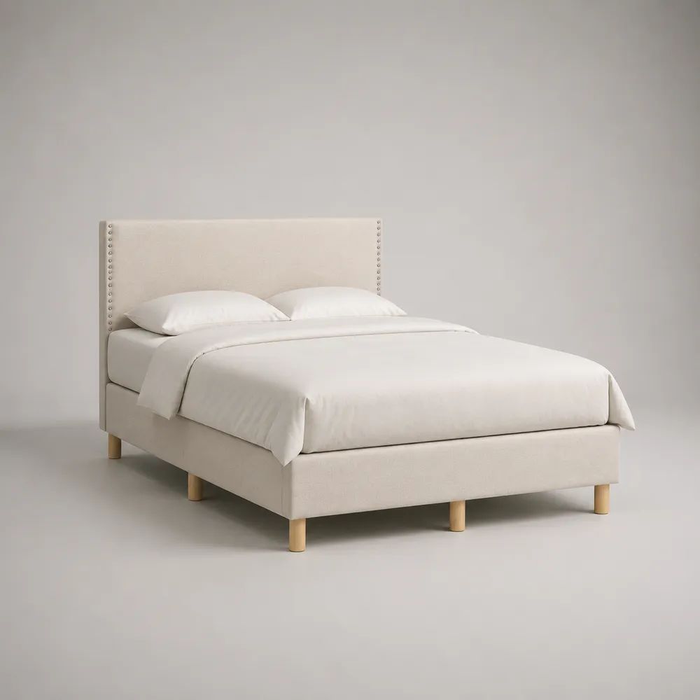 Polsterbett 160 × 200 cm mit Lattenrost, Polyesterbezug, Kiefer-Massivholz und MDF, Beige