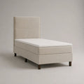 Boxspringbett-Set 90 × 200 cm, Gesamtmaß 99 × 212 × 120 cm, Einzelbett mit Matratze, Topper und gepolstertem Kopfteil, Stoff, Beige