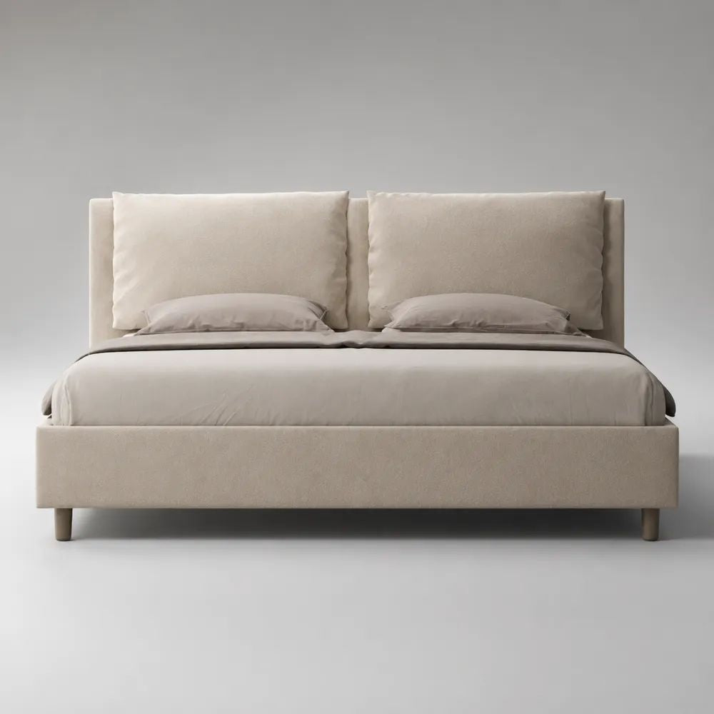 Polsterbett Doppelbett mit gepolstertem Kopfteil und Polyesterbezug, Beige/Hellbraun, Liegefläche 160 x 200 cm