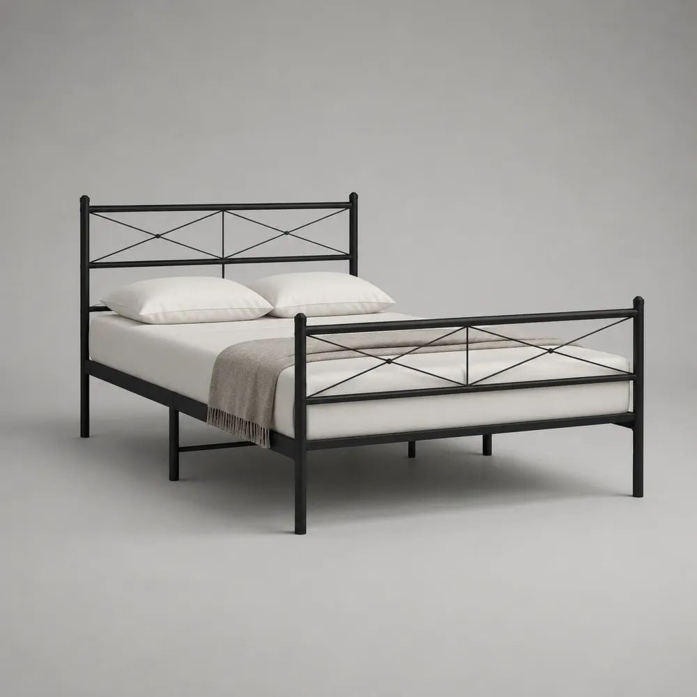 Metallbett Doppelbett aus Stahl in Schwarz, Liegefläche 160 x 200 cm, Außenmaß ca. 208 x 168 x 110 cm