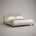 Polsterbett Doppelbett 180 x 200 cm, Gesamtmaß 220 x 198 x 105 cm, gerippter Stoffbezug, gepolstertes Kopfteil, Beige