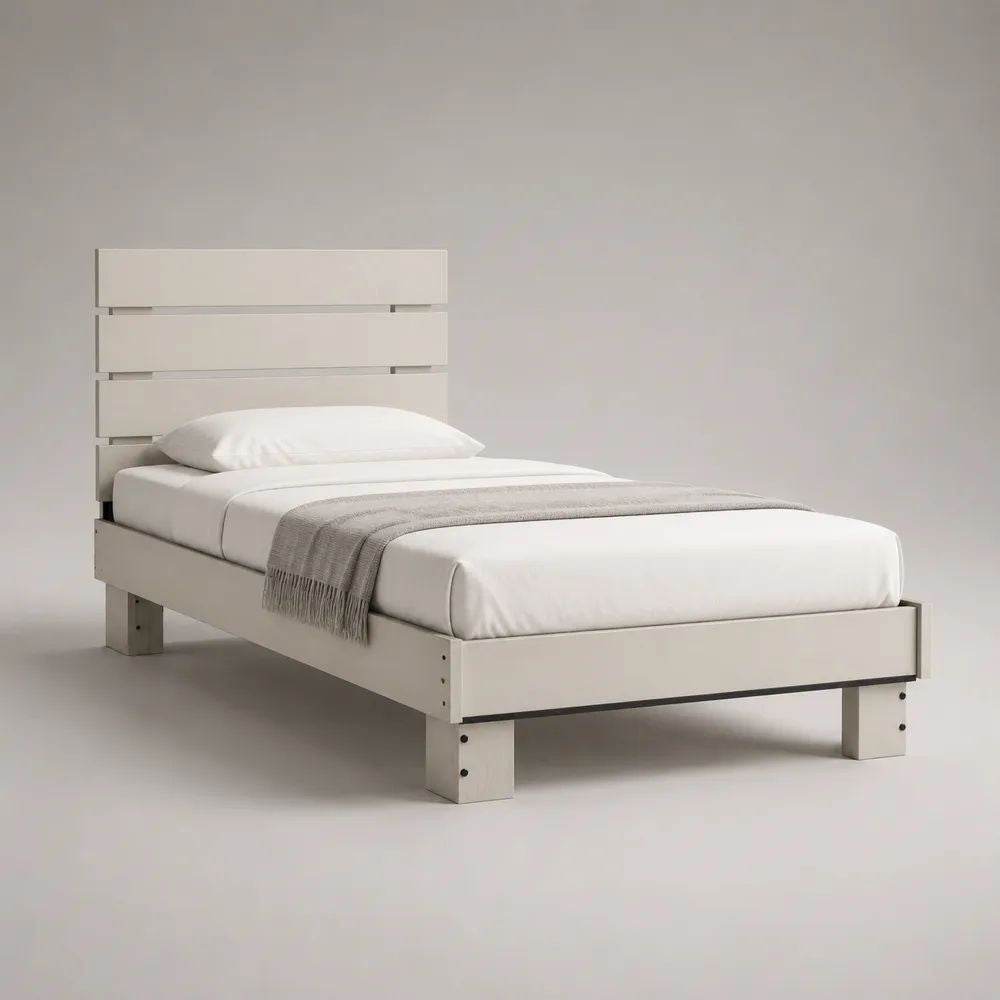 Einzelbett aus massivem Kiefernholz mit Lattenrost, Liegefläche 90 × 200 cm, Weiß