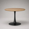 Runder Esstisch aus MDF mit Eichenfurnier und Stahlgestell, Natur/Schwarz, Ø 110 × H 75 cm