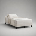 Polsterbett Einzelbett 90 x 200 cm mit Polyesterbezug, Massivholzrahmen und Lattenrost, Cremeweiß mit schwarzen Metallfüßen