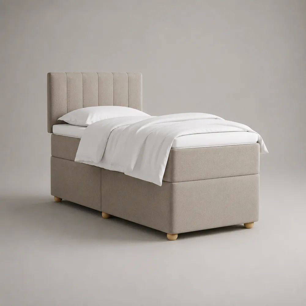Boxspringbett 120 x 200 cm mit Taschenfederkernmatratze, Stoffbezug und gepolstertem Kopfteil, Beige