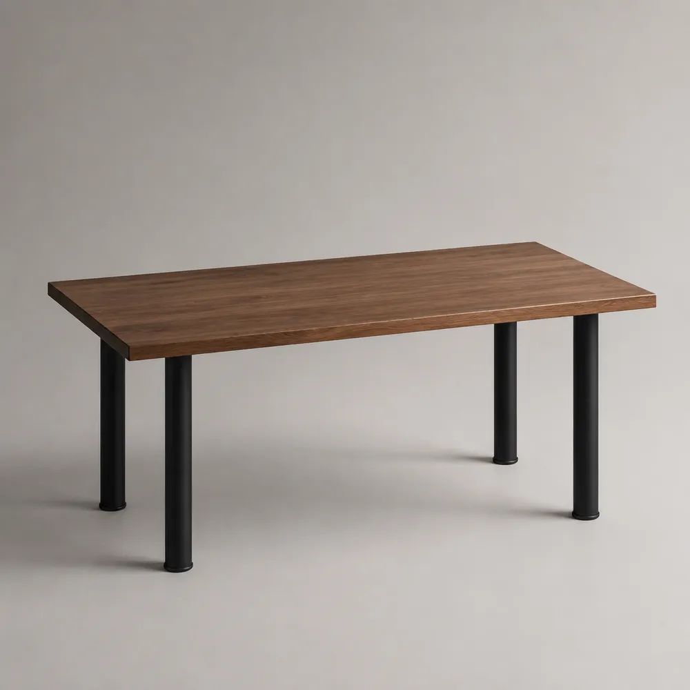 Rechteckiger Esstisch aus MDF und Stahl, Braun/Schwarz, 140 x 80 x 75 cm