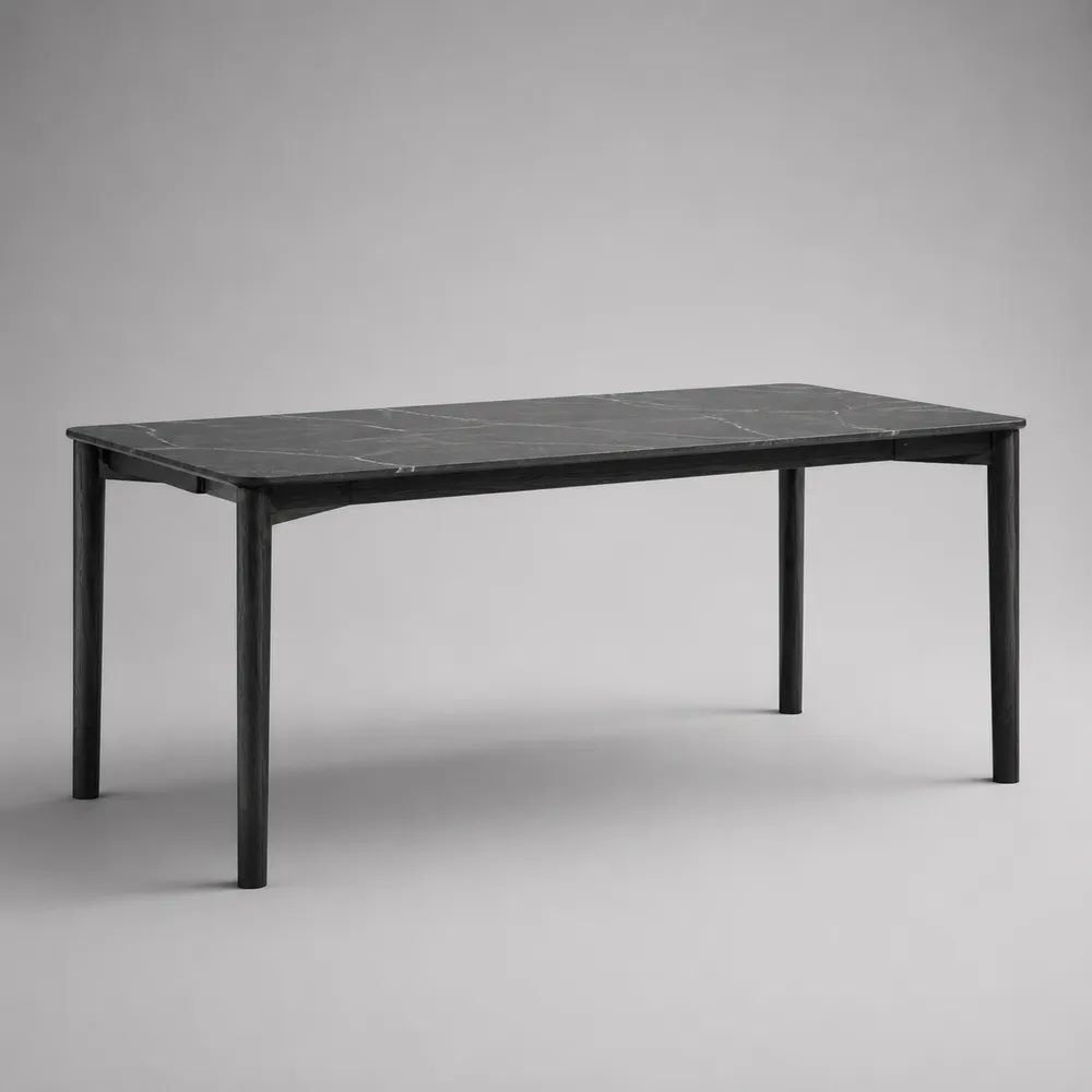 Rechteckiger Esstisch mit Keramikplatte und Stahlgestell, Schwarz/Grau/Weiß, 160 × 90 × 75 cm