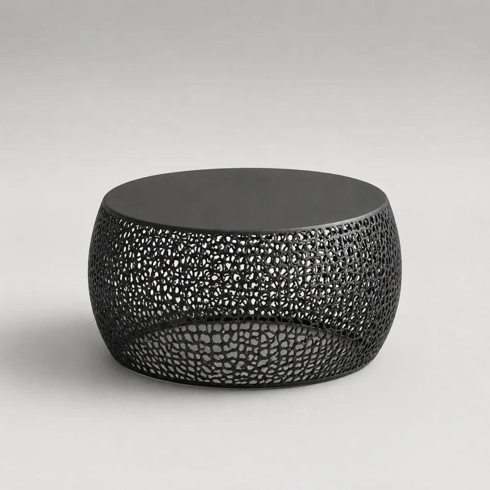 Runder Beistelltisch und Couchtisch aus Aluminiumguss, Schwarz, Ø 70 × 40 cm