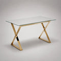 Rechteckiger Esstisch aus 8 mm starkem Glas und Edelstahl, Transparent/Gold, 120 × 70 × 75 cm