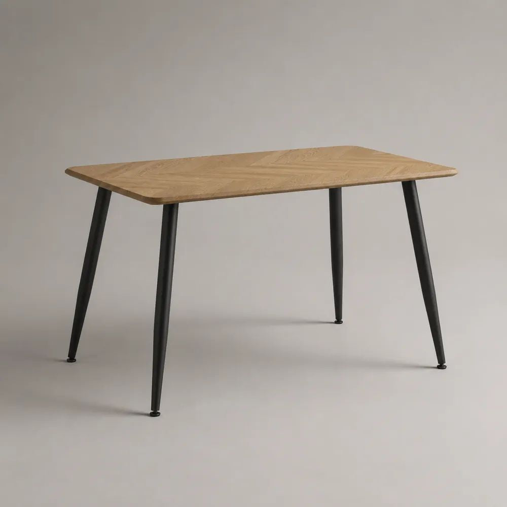 Rechteckiger Esstisch aus MDF mit Eichenfurnier und Stahlbeinen, Natur/Schwarz, 120 × 80 × 75 cm